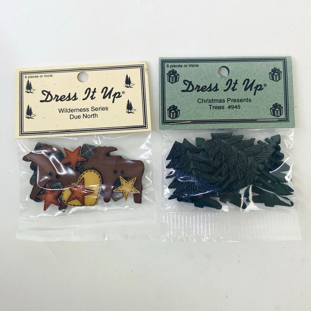 Dress It Up Buttons Moose Wilderness & Christmas Tree Craft Sewing Scrapbook Lot